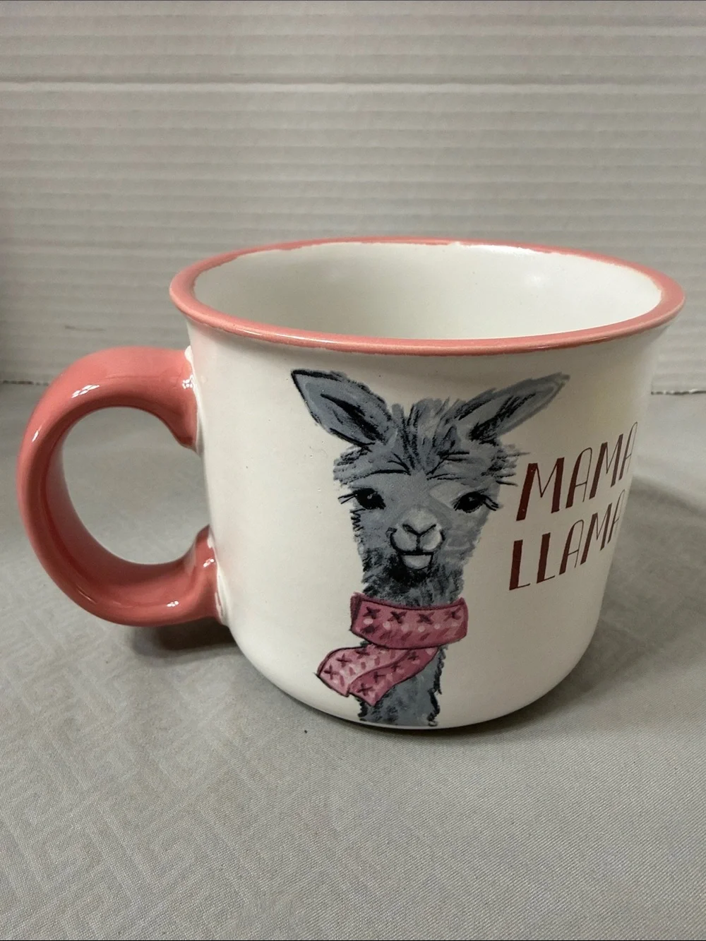 Belle Maison Mama Llama Pink Accent Ceramic Camper Coffee Mug Pink Handle & Rim - Picture 3 of 10